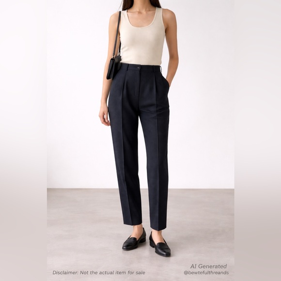 Tous Les Jours Pants - Vintage Wool High Rise Tailored Trousers – Navy Black Micro Check (US 6)